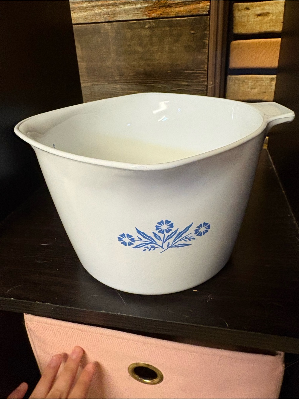 Pyrex White Casserole Bowl with Blue Floral Design